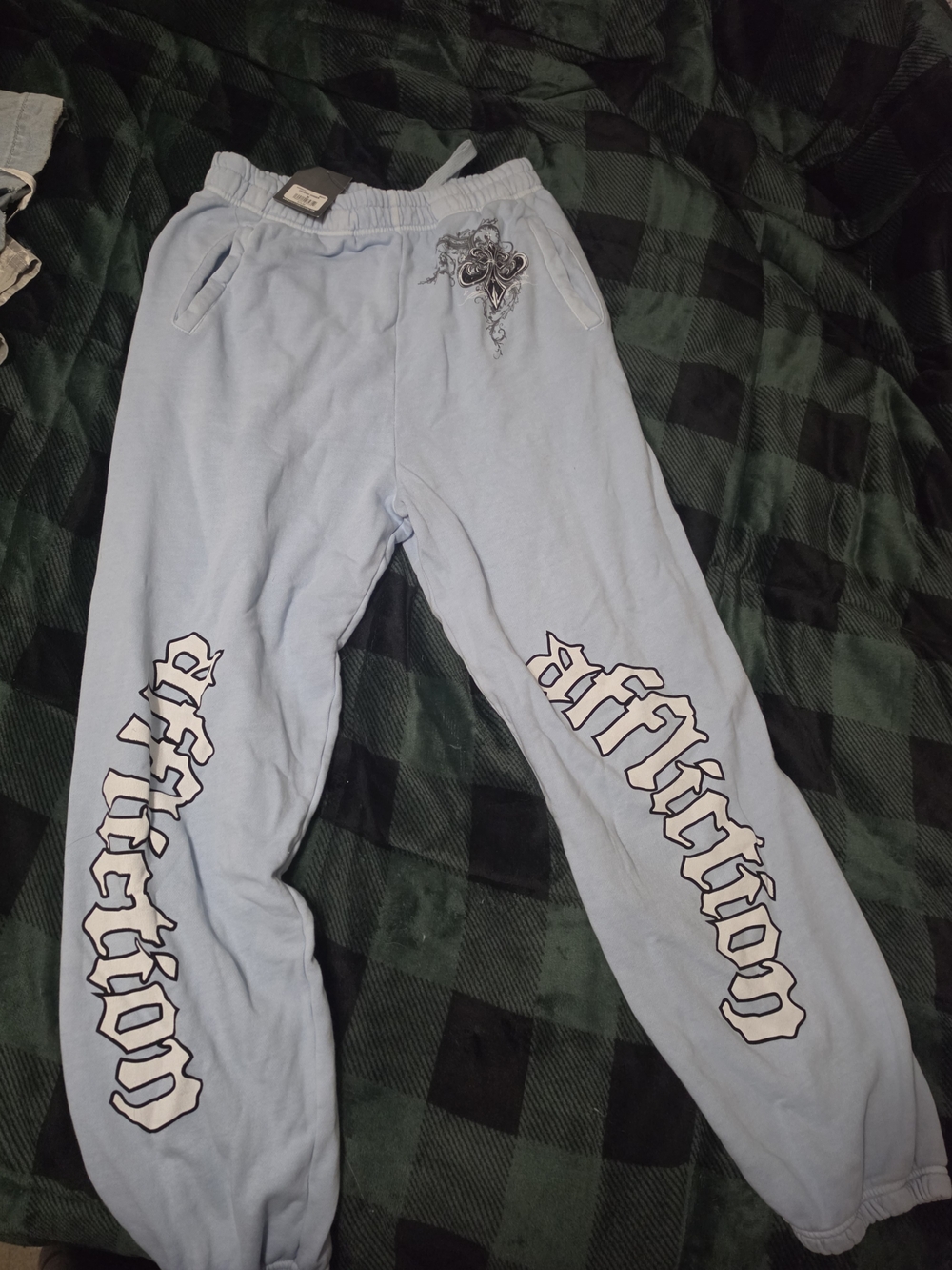 Affliction Womens Pale Blue Joggers Sweatpants with Logo Script